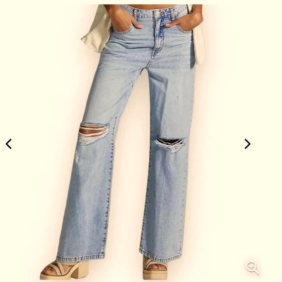 Pilcro Anthropologie Slim Straight Jeans 25P Light Wash Distressed Wide Leg - Picture 4 of 6